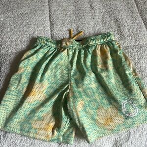 Floral Patterned Green and Yellow Shorts